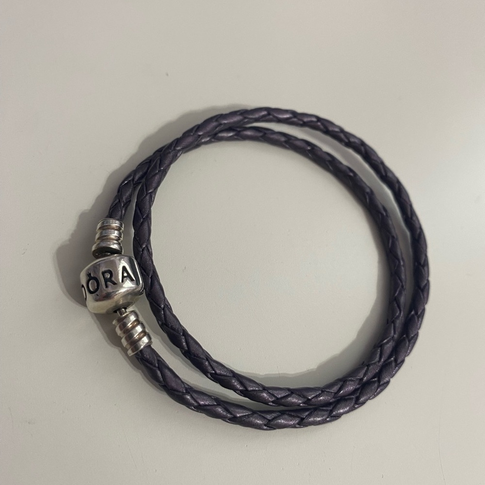 Pandora Double Leather Bracelet, Dark Purple, Size Small